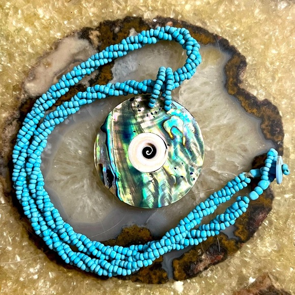 Turquoise Beaded Abalone/Shell Handmade Necklace - Picture 1 of 4